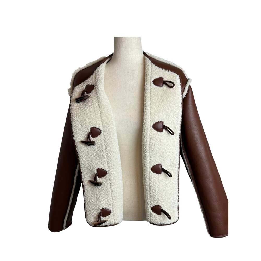 Splendid x Cella Jane Reversible Faux Shearling Toggle Jacket Brown Cream Womens - Picture 6 of 13